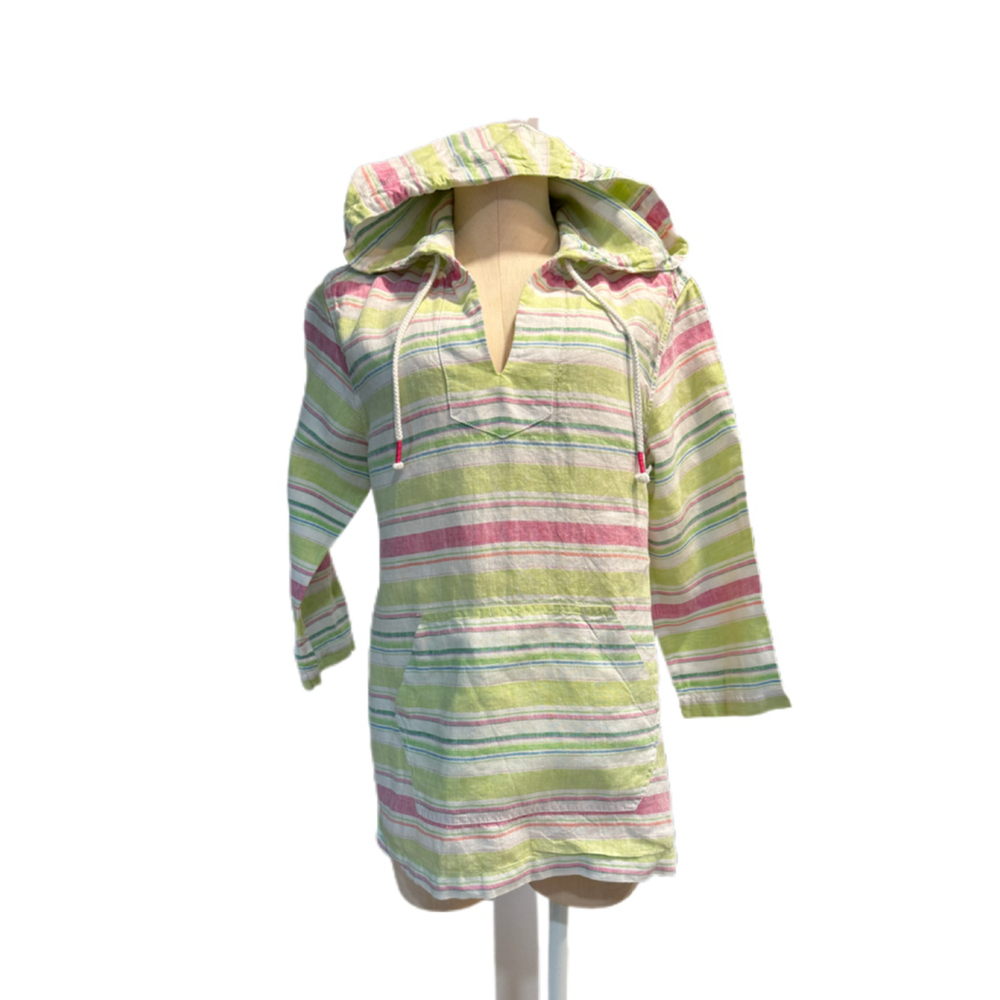 TOMMY BAHAMA ladies size small pastel striped white hooded tunic with pockets